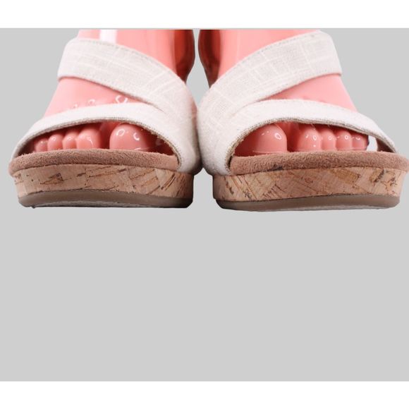 TOM'S Wedge Sandals Cork Wedge Heels in Cream Women's Size 9 - Picture 7 of 11